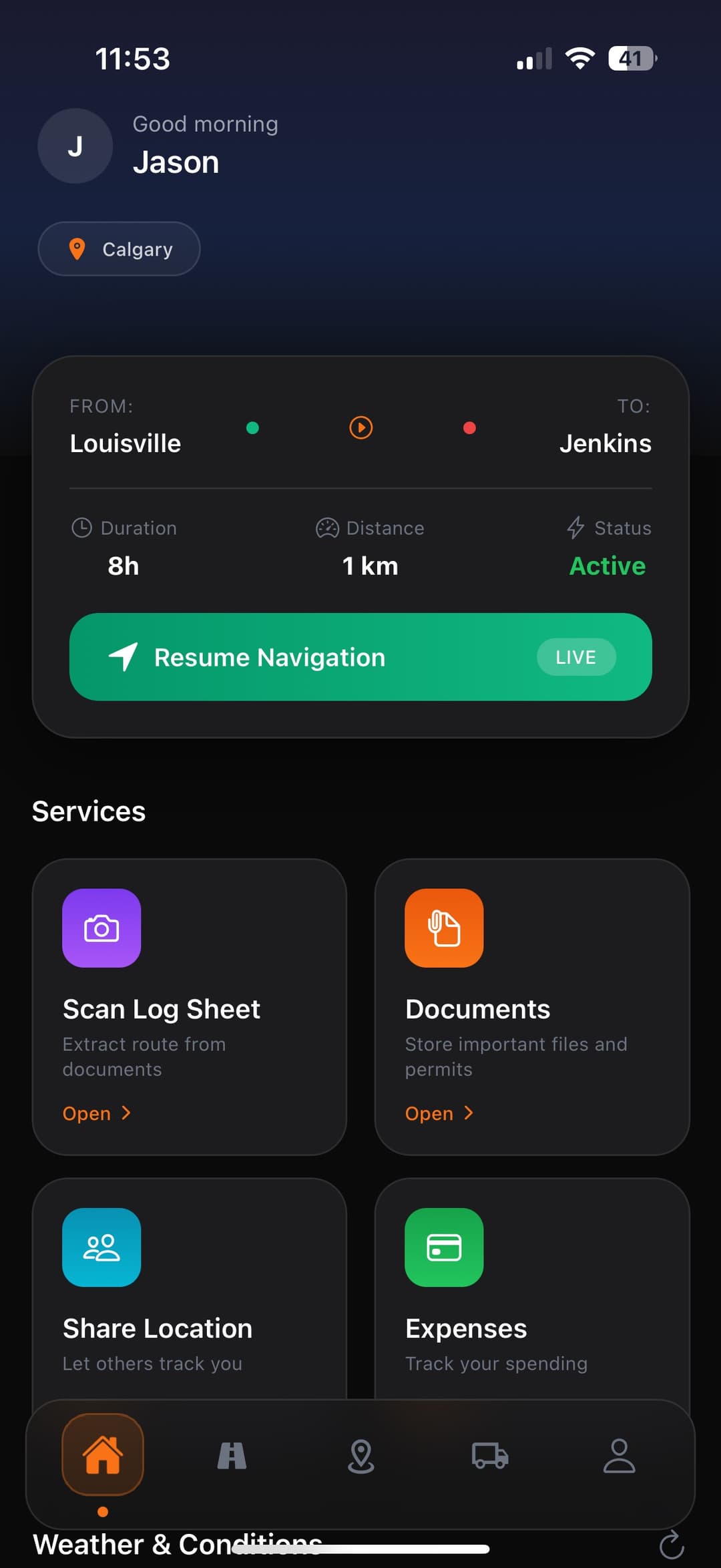 Load Navigator dashboard screen